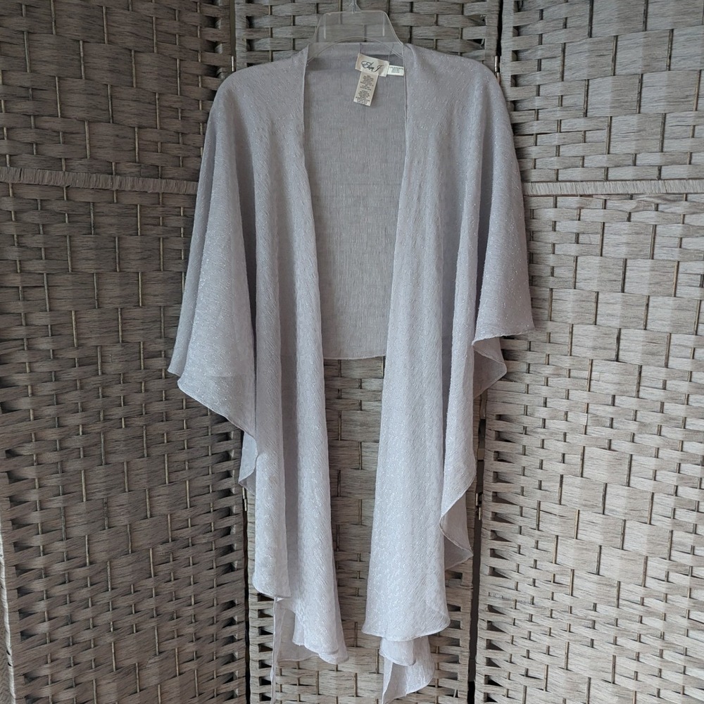 Eliza J Wrap Silver Shimmer Open Front Draped Shawl Dressy Formal L/XL Wedding